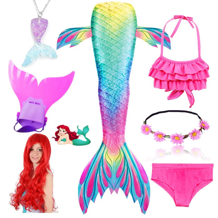 Fantasia Infantil Ariel de A pequena Sereia com Nadadeira e Cabelo